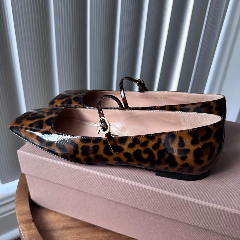 Gianvito Rossi Christina Leopard Print Leather Mary Jane Flats